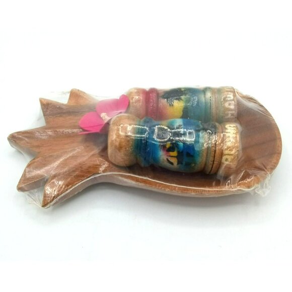 Salt Pepper Shakers Wooden Pineapple Bowl Aloha Hawaii Souvenir Vintage 3 Piece - Picture 8 of 14